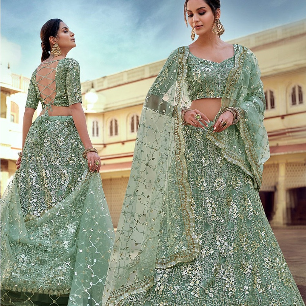 Elegant Green Embroidered Lehenga Choli